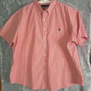 U.S. Polo Assn. Mens 3XL Button Down Red Check Short Sleeve Shirt Cotton
